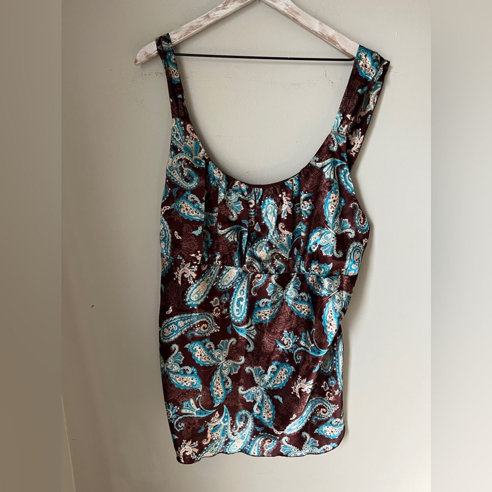 Y2K VTG Plus Size 3X Self Esteem Floral Butterfly Paisley Print Tanktop Ties